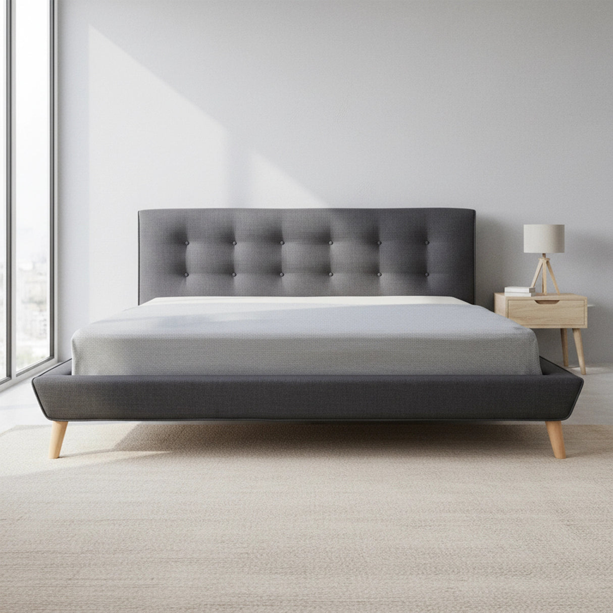 King Linen Fabric Deluxe Bed Frame Grey