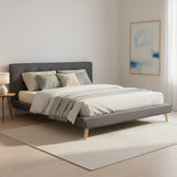 King Linen Fabric Deluxe Bed Frame Grey - Close-Up Angle