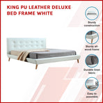 King PU Leather Deluxe Bed Frame White