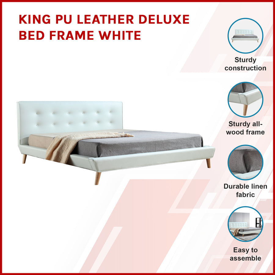 King PU Leather Deluxe Bed Frame White