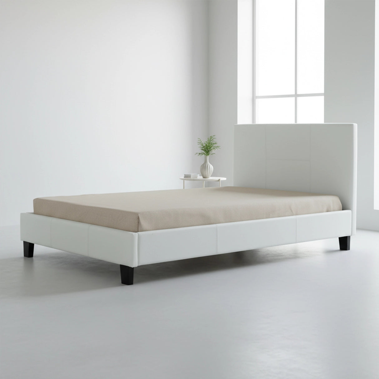 King Single PU Leather Bed Frame White