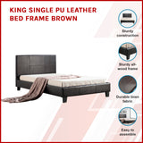 King Single PU Leather Bed Frame Brown