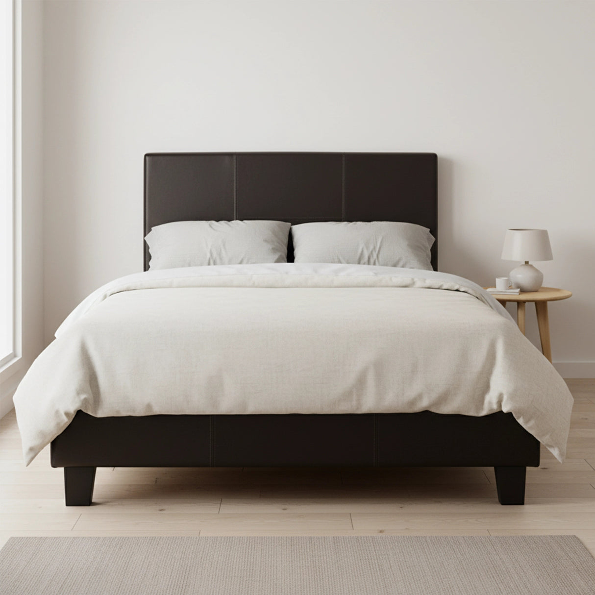 King Single PU Leather Bed Frame Brown