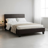 King Single PU Leather Bed Frame Brown - Close-Up Angle