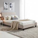 King Single Linen Fabric Bed Frame Beige
