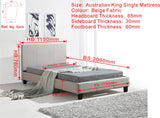 King Single Linen Fabric Bed Frame Beige - Close-Up Angle
