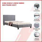 King Single Linen Fabric Bed Frame Grey - Side View