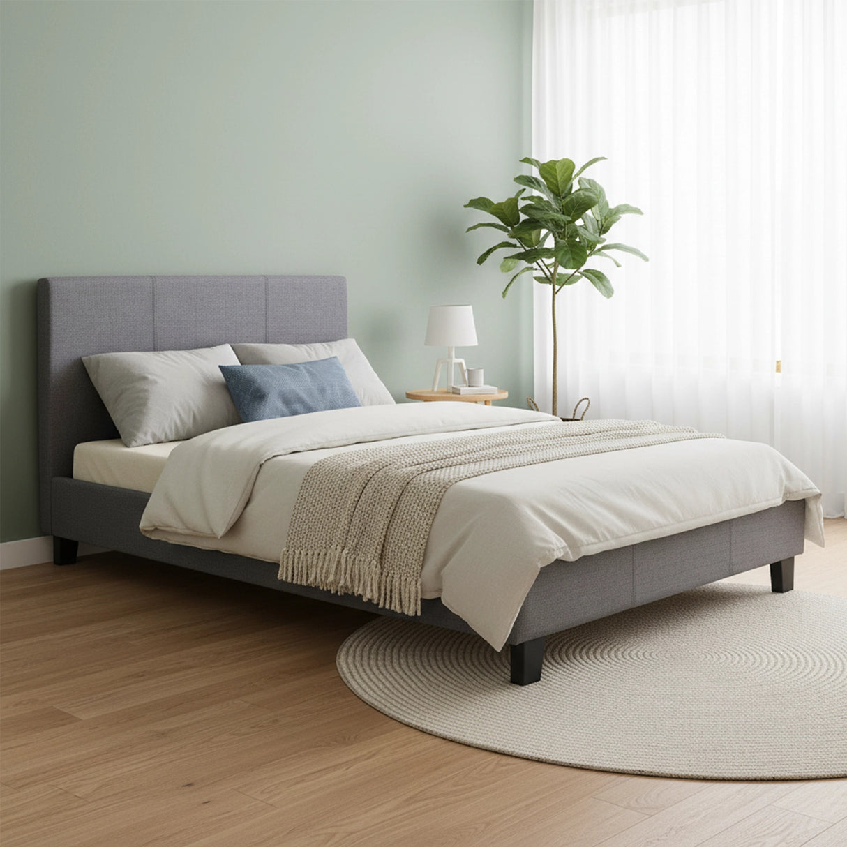 King Single Linen Fabric Bed Frame Grey