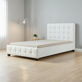 King Single PU Leather Deluxe Bed Frame White