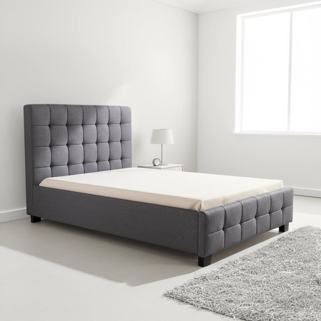 King Single Linen Fabric Deluxe Bed Frame Grey