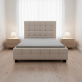 King Single Linen Fabric Deluxe Bed Frame Beige - 45-Degree Angle