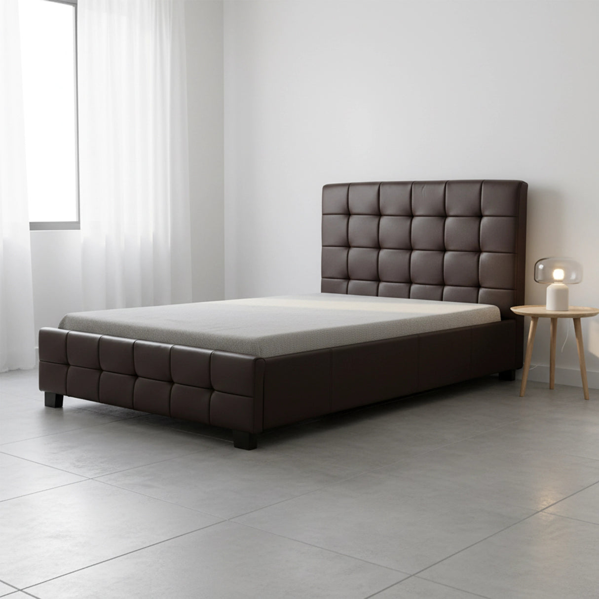 King Single PU Leather Deluxe Bed Frame Brown