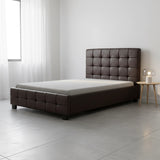 King Single PU Leather Deluxe Bed Frame Brown