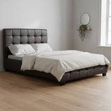 King Single PU Leather Deluxe Bed Frame Brown - Close-Up Angle