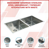 Stainless Steel Sink - 865 x 440mm - 45-Degree Angle