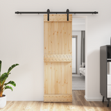 Sliding Door Natural and Black 70 x 210 cm Solid Pine Wood - Front View