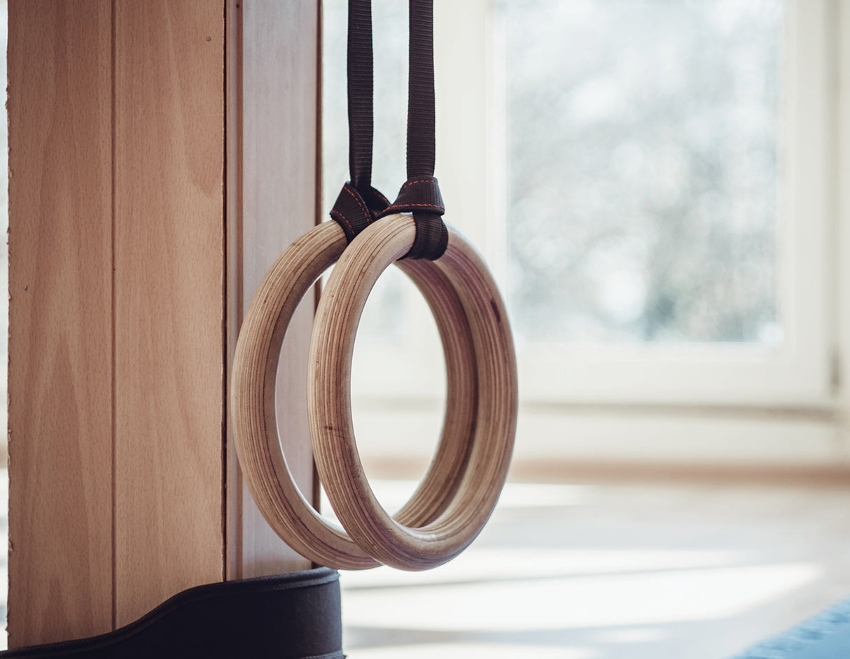 Birch Wood Gymnastic Rings with Adjustable Straps &ndash; Strength & Calisthenics Training