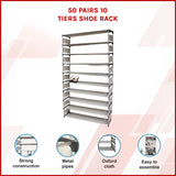 50 Pairs 10 Tiers Shoe Rack - Front View