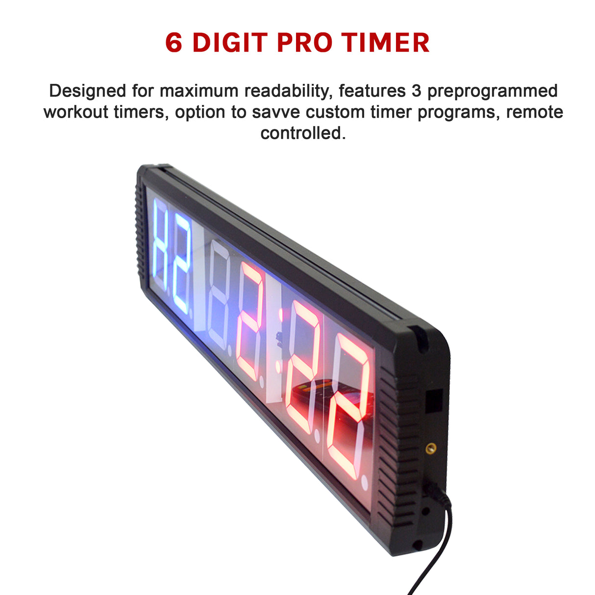 6 Digit Digital Timer Interval Fitness Clock LED Gym Display