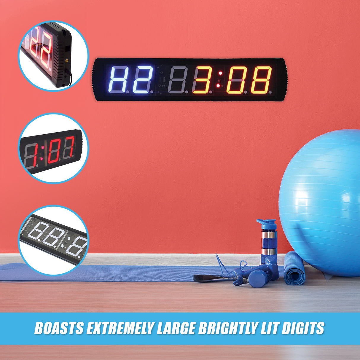 6 Digit Digital Timer Interval Fitness Clock LED Gym Display