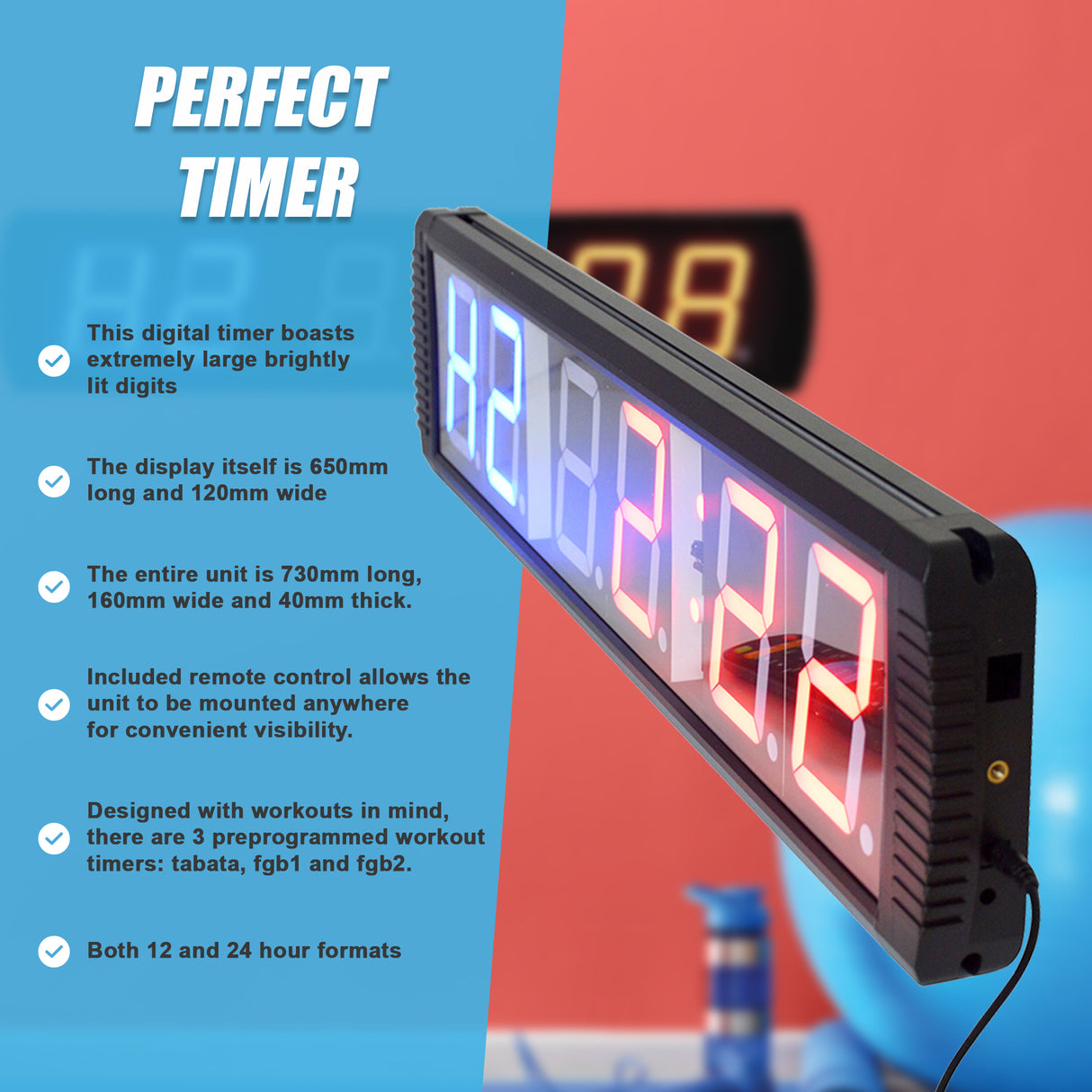 6 Digit Digital Timer Interval Fitness Clock LED Gym Display