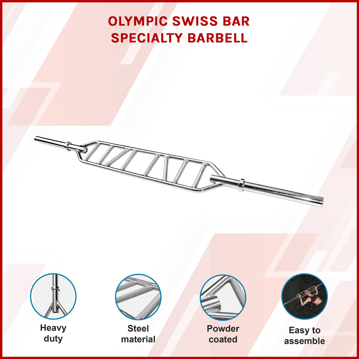 Olympic Swiss Bar Specialty Barbell for Bench Press & Tricep Training