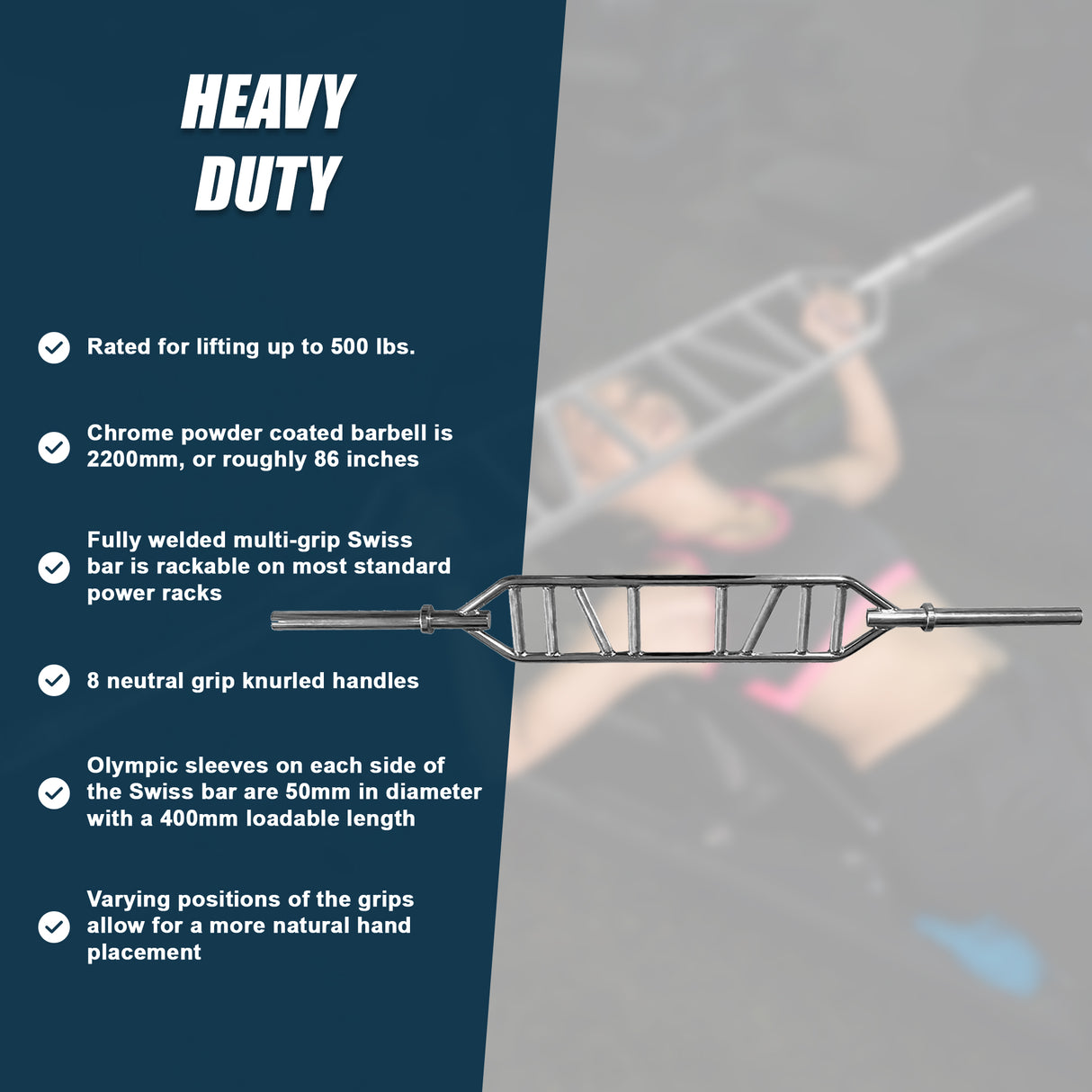 Olympic Swiss Bar Specialty Barbell for Bench Press & Tricep Training
