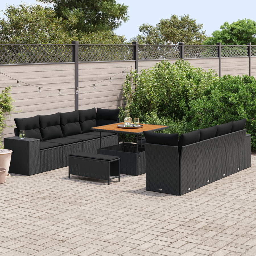 Garden Sofa Set Black Poly Rattan