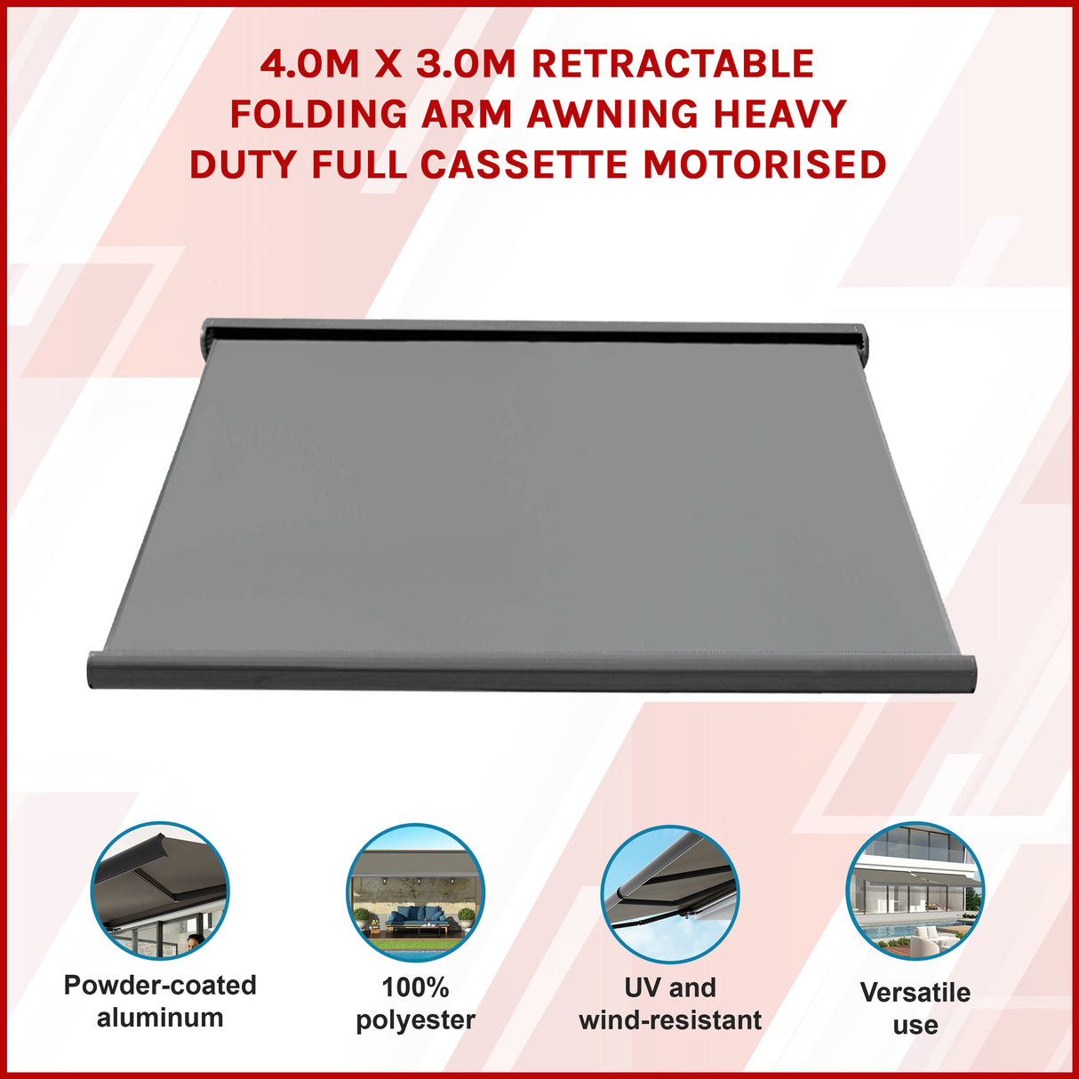 Heavy Duty Full Cassette Motorised Awning - 4.0m x 3.0m