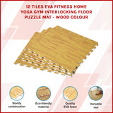 12 Tile EVA Interlocking Gym Floor Mats Wood Colour for Home Yoga - Front View