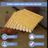 12 Tile EVA Interlocking Gym Floor Mats Wood Colour for Home Yoga - Close-Up Angle