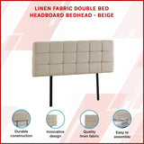 Linen Fabric Double Bed Deluxe Headboard Bedhead - Beige - Front View