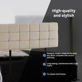 Linen Fabric Queen Bed Deluxe Headboard Bedhead - Beige - Close-Up Angle