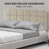 Linen Fabric King Bed Deluxe Headboard Bedhead - Beige - Top-Down View