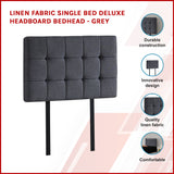Linen Fabric Single Bed Deluxe Headboard Bedhead - Grey - Side View