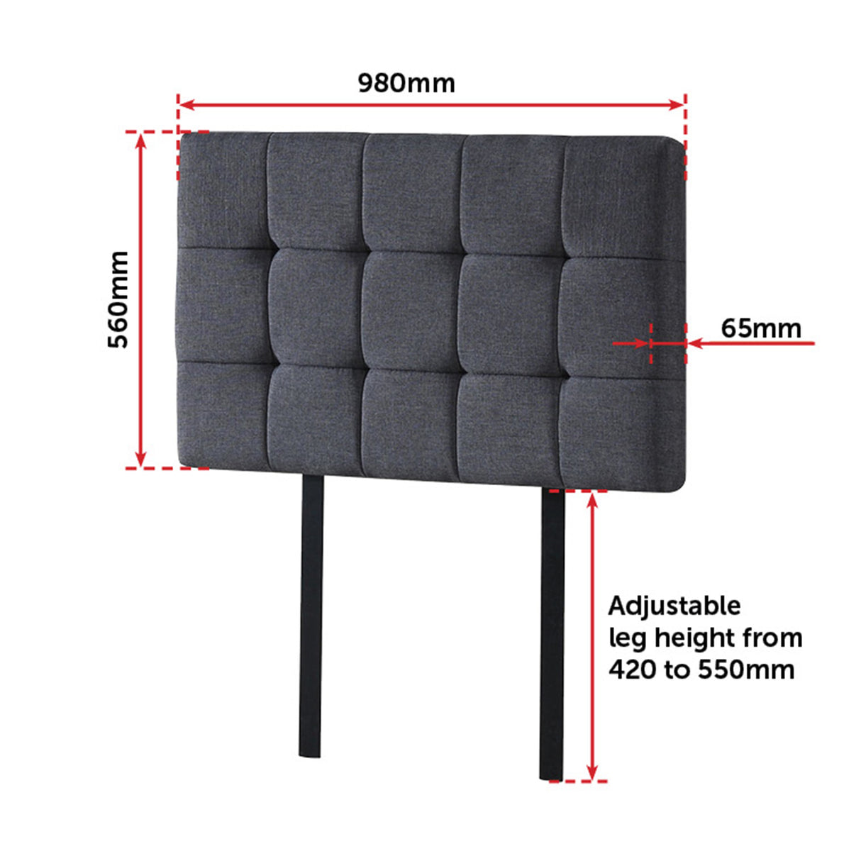 Linen Fabric Single Bed Deluxe Headboard Bedhead - Grey