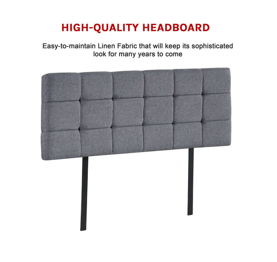 Linen Fabric Double Bed Deluxe Headboard Bedhead - Grey
