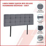 Linen Fabric Queen Bed Deluxe Headboard Bedhead - Grey - Side View
