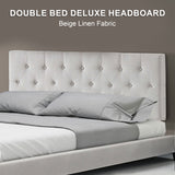 Linen Fabric Double Bed Deluxe Headboard Bedhead - Beige - Top-Down View