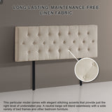Linen Fabric Double Bed Deluxe Headboard Bedhead - Beige - Rear View