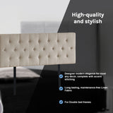 Linen Fabric Double Bed Deluxe Headboard Bedhead - Beige - Close-Up Angle