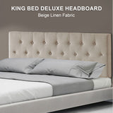 Linen Fabric King Bed Deluxe Headboard Bedhead - Beige - Top-Down View