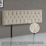 Linen Fabric King Bed Deluxe Headboard Bedhead - Beige - Rear View