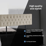 Linen Fabric King Bed Deluxe Headboard Bedhead - Beige - Close-Up Angle
