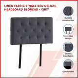 Linen Fabric Single Bed Deluxe Headboard Bedhead - Grey - Front View