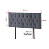 Linen Fabric Queen Bed Deluxe Headboard Bedhead - Grey - Rear View