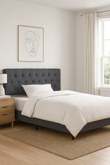 Linen Fabric King Bed Deluxe Headboard Bedhead - Grey