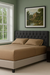 Linen Fabric King Bed Deluxe Headboard Bedhead - Grey - Side View
