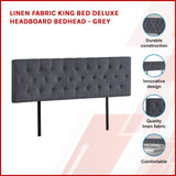 Linen Fabric King Bed Deluxe Headboard Bedhead - Grey - Top-Down View