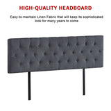 Linen Fabric King Bed Deluxe Headboard Bedhead - Grey - Rear View